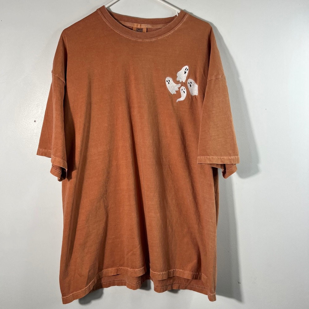 Comfort Colors Womens 3XL Terracotta Orange Ghost Embroidered T-Shirt Halloween